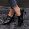 Women's Black Mary Jane Pointed-Toe Pumps, 8 cm (3.15 in) Mid Heel, Non-Slip PU Sole