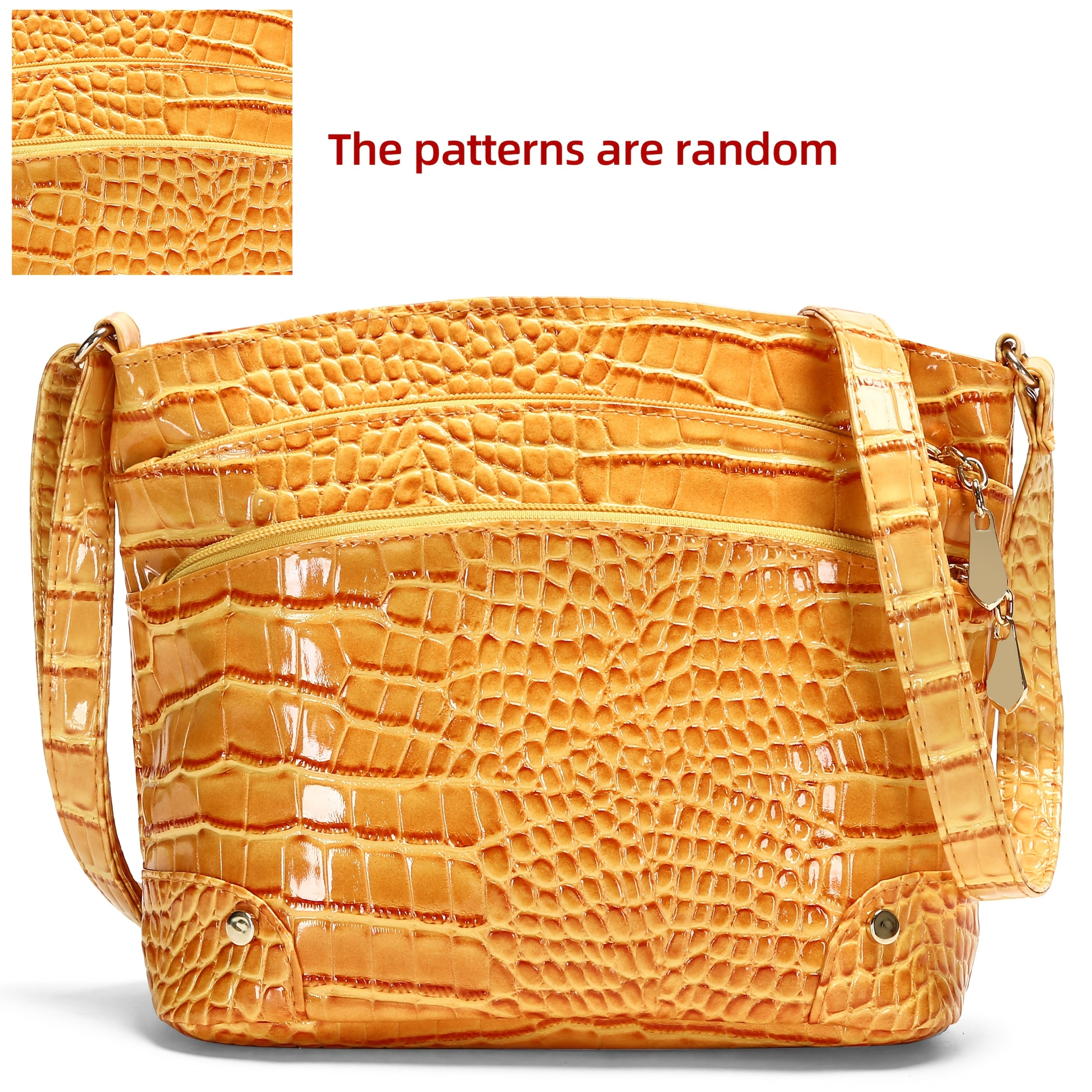 Crocodile Pattern PU Women's Shoulder & Crossbody Bag - Multi-Layer Large Capacity Bucket Bag