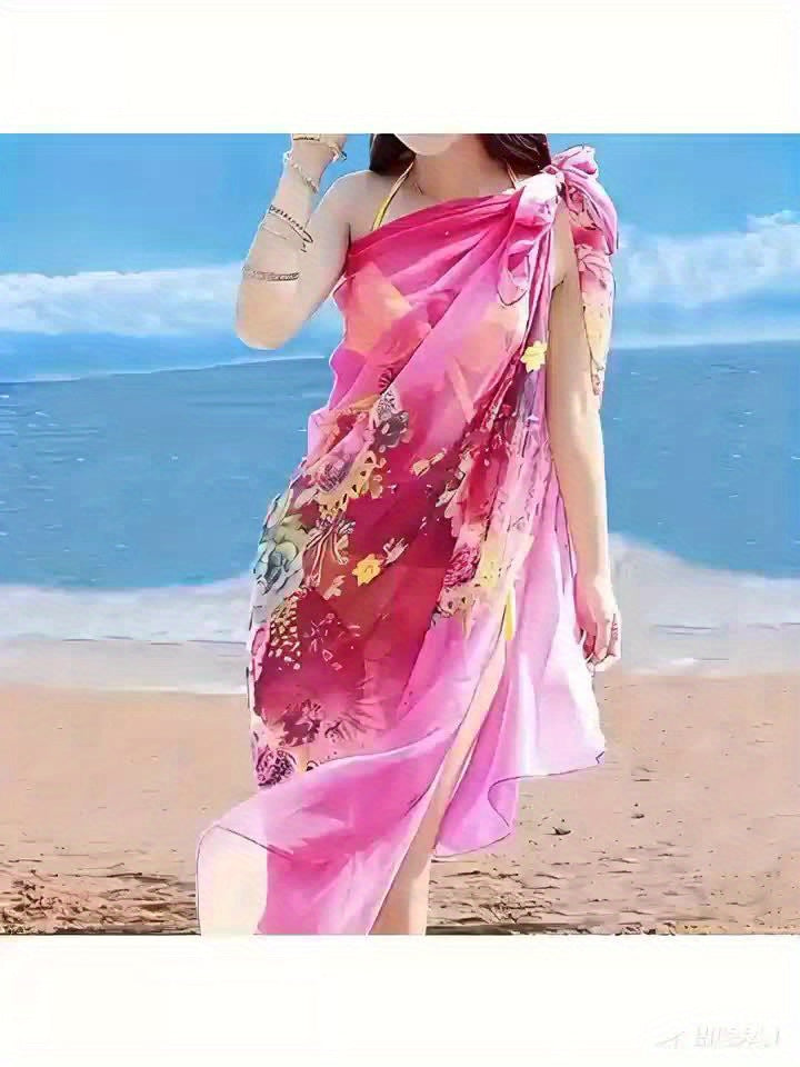 Women's Boho Floral Beach Shawl - Lightweight Breathable Windproof Travel Wrap & Beach Cover-Up in Pink Yellow Blue