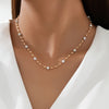 White Rhinestone Ball Chain Short Necklace with Gold Bead Spacer – Elegant Collarbone Necklace for Women