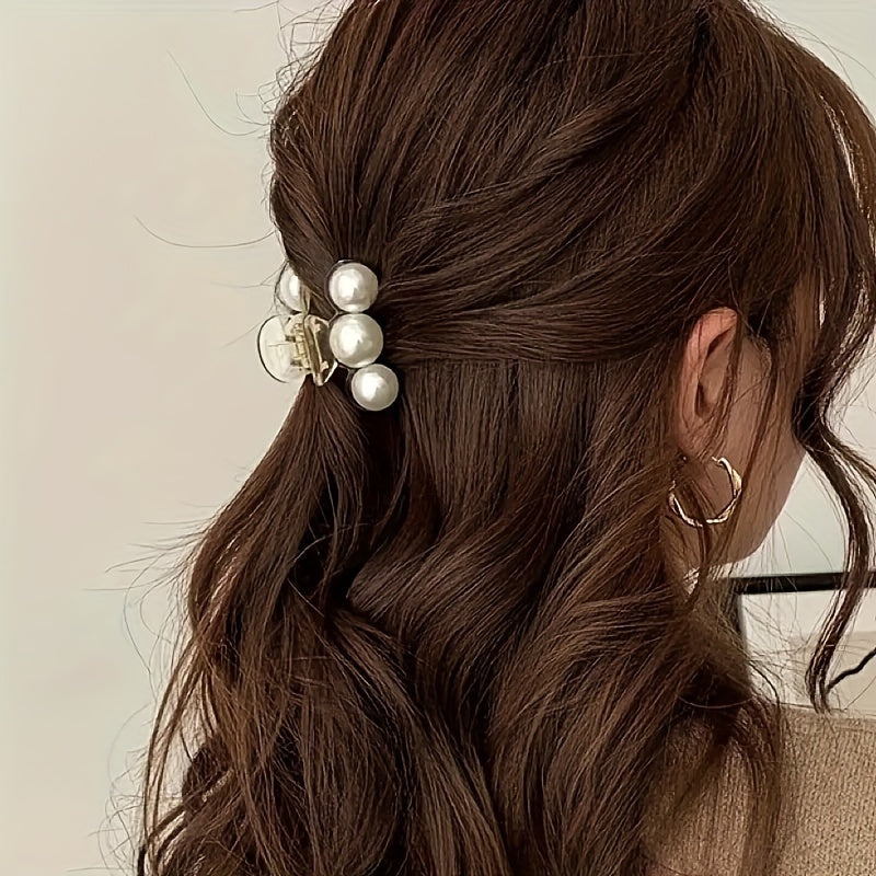 Faux Pearl Rectangle Hair Clip for Women — Strong Hold for Thick & Thin Hair, Minimalist Barrette, Valentine's Day Gift