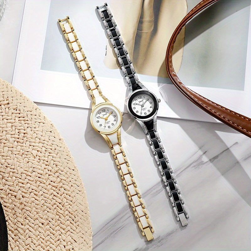 2-Pack Women’s Bracelet Quartz Watches – Gold & Silver Stainless Steel Wrist Watch Set