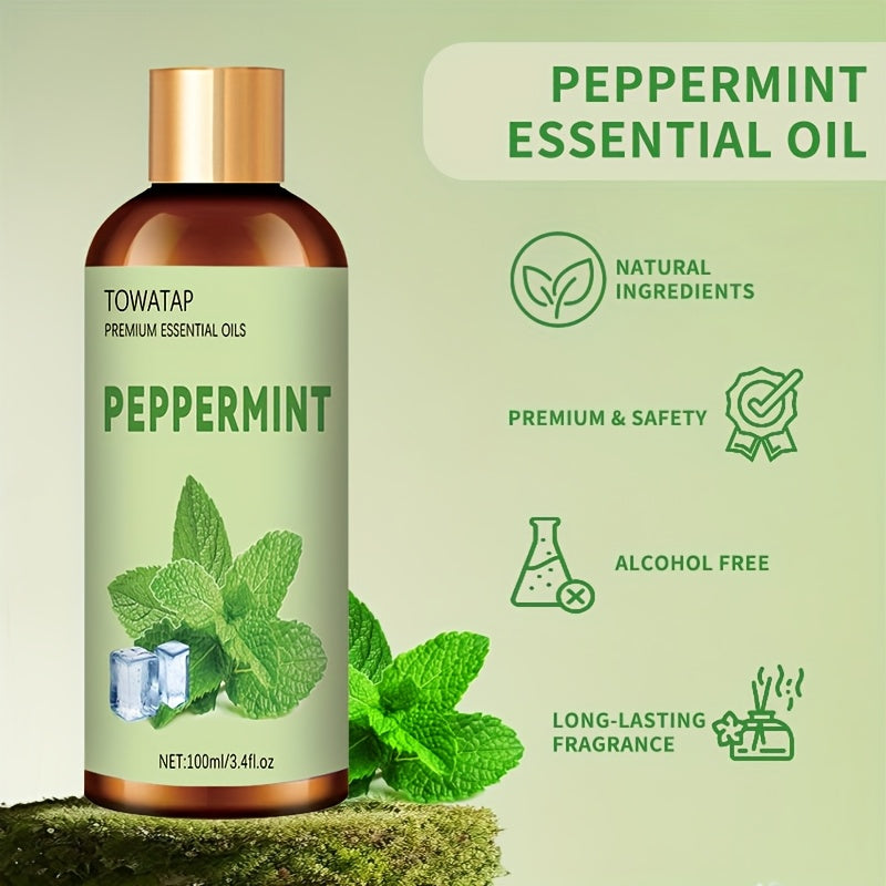 TOWATAP 100% Pure Peppermint Essential Oil – Cooling Aromatherapy for Massage, Muscle Relief, Diffusers & Humidifiers, Unisex