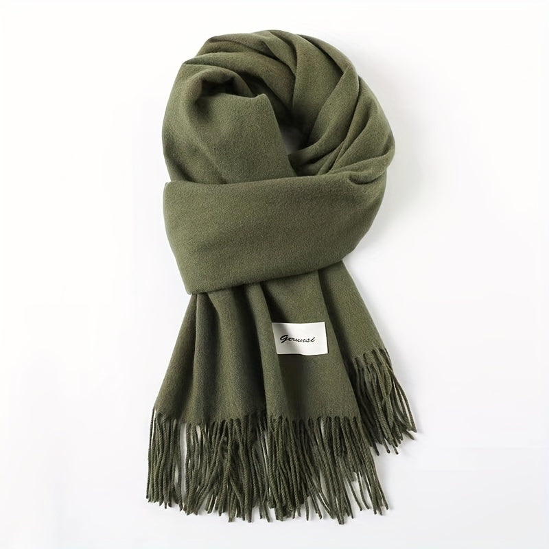 Solid Color Tassel Scarf with Fringe - Lightweight Polyester Shawl for Women