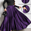 Plus Size Women's Elegant Flared Skirt – Long Solid Woven Polyester with Pockets, Non-Stretch, All-Season