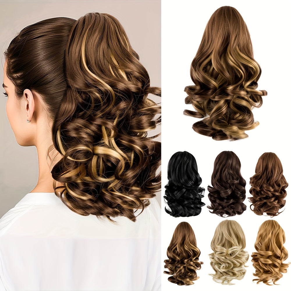 SLEEKCUTE Curly Wavy Clip-In Ponytail Extensions – High-Heat Synthetic Hair for Instant Volume & Natural Bounce
