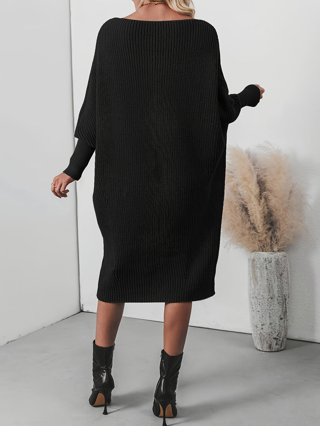 Plus Size Ribbed Button-Up Cardigan Sweater Dress for Women — Long Sleeve Casual Fall/Winter Black