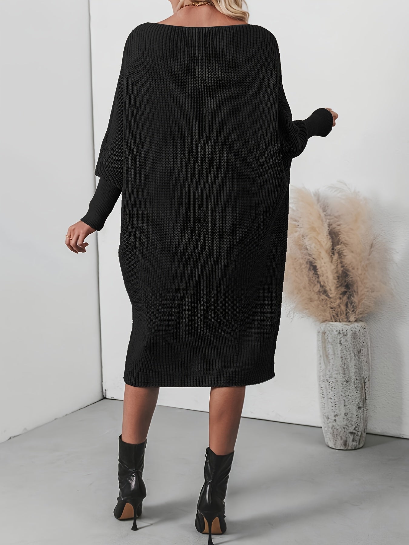 Plus Size Ribbed Button-Up Cardigan Sweater Dress for Women — Long Sleeve Casual Fall/Winter Black