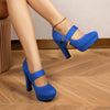 Retro Mary-Jane Round Toe Block Heel Pumps for Women - Buckle Platform High Heels