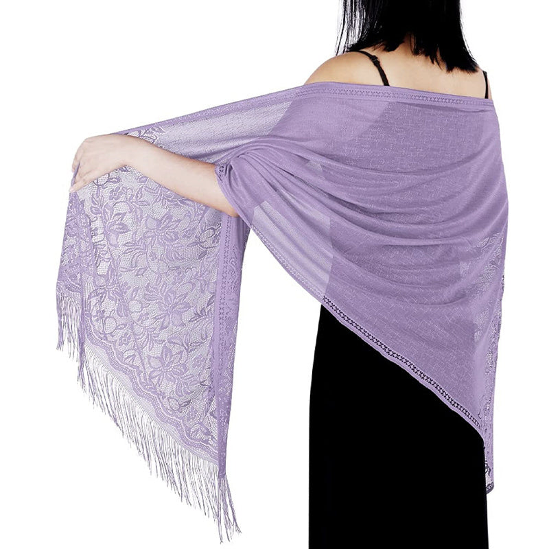 Lightweight Fringe Shawl Wrap for Women — Solid Floral Lace Evening Scarf for Weddings & Parties