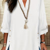 Plus Size Faux Denim Blouse with Decorative Buttons & Tassel Knot Front High-Low Hem Spring/Summer Polyester Blend