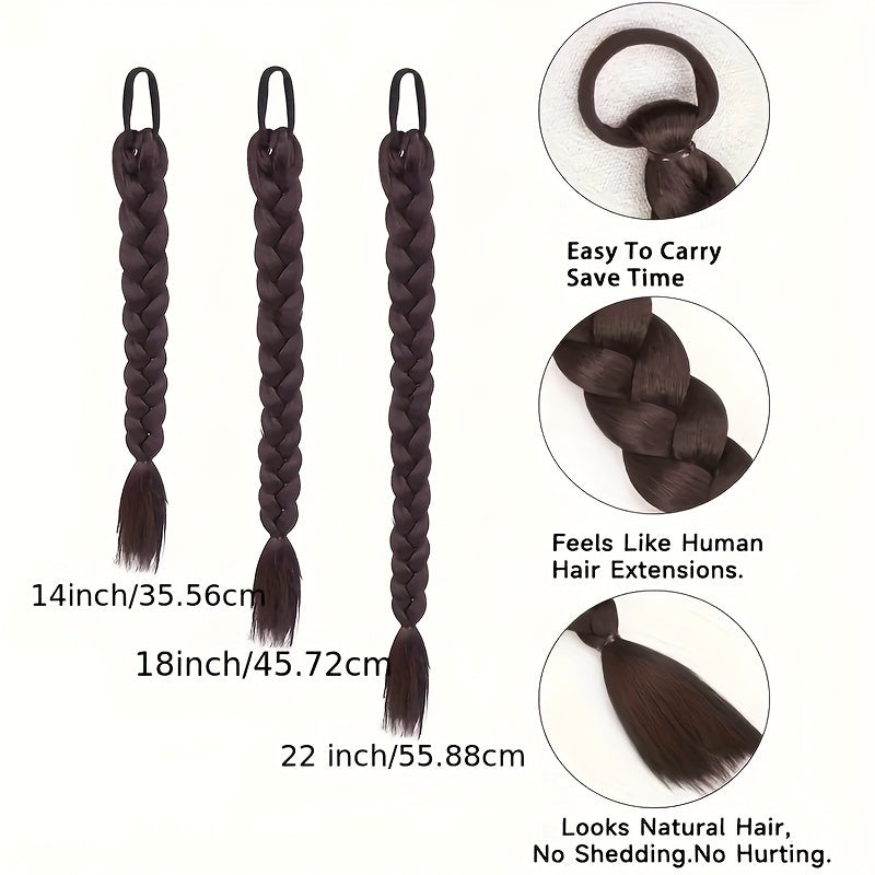 Box Braided Long Ponytail Extension for Women – Synthetic High-Temp Fiber with Elastic Hair Tie