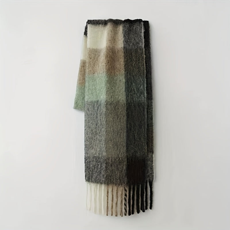 Women's Bohemian Plaid Tassel Scarf — Thick Faux Mohair Rainbow Shawl 240 cm (94.5 in)