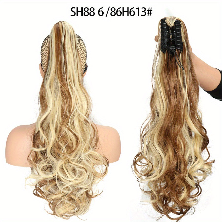 22-Inch (56 cm) Long Wavy Clip-In Ponytail Extension — Synthetic Claw Clip Hair Piece for Women