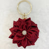 Red Floral Evening Clutch — Round Handheld Crossbody Bag with Gold Accents for Formal Events