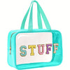 Large Transparent Makeup Organizer Bag with SURF Embroidery | Foldable Travel Cosmetic Pouch with Double-Handle Zipper