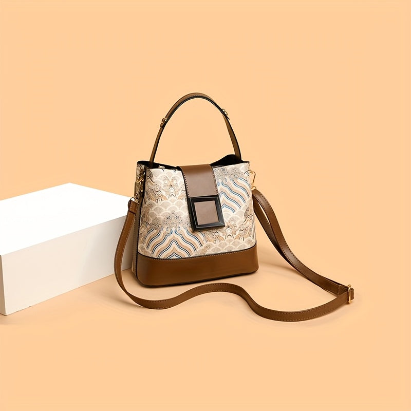 Elegant Solid Color Bucket Bag with Adjustable Shoulder Strap - Lightweight PU Handbag with Zipper Closure