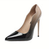 VOABOASY Women's Pointed-Toe Stiletto Heels – Black & Red Glossy Faux Leather Pumps with Comfort PU Insole & Rubber Sole