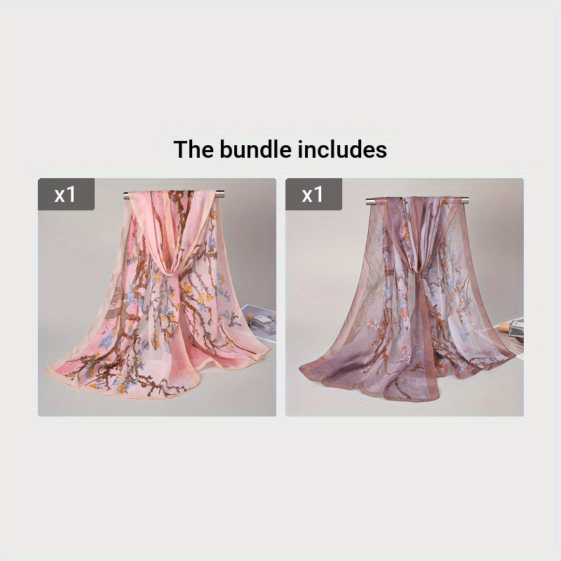 Boho Plum Floral Chiffon Scarf - Lightweight Sun-Protective Shawl & Beach Wrap