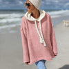 Women's Oversized Hooded Knit Sweater - Cozy Acrylic Pullover with Drawstring Hood, Long Sleeve, Black with Cream Accents