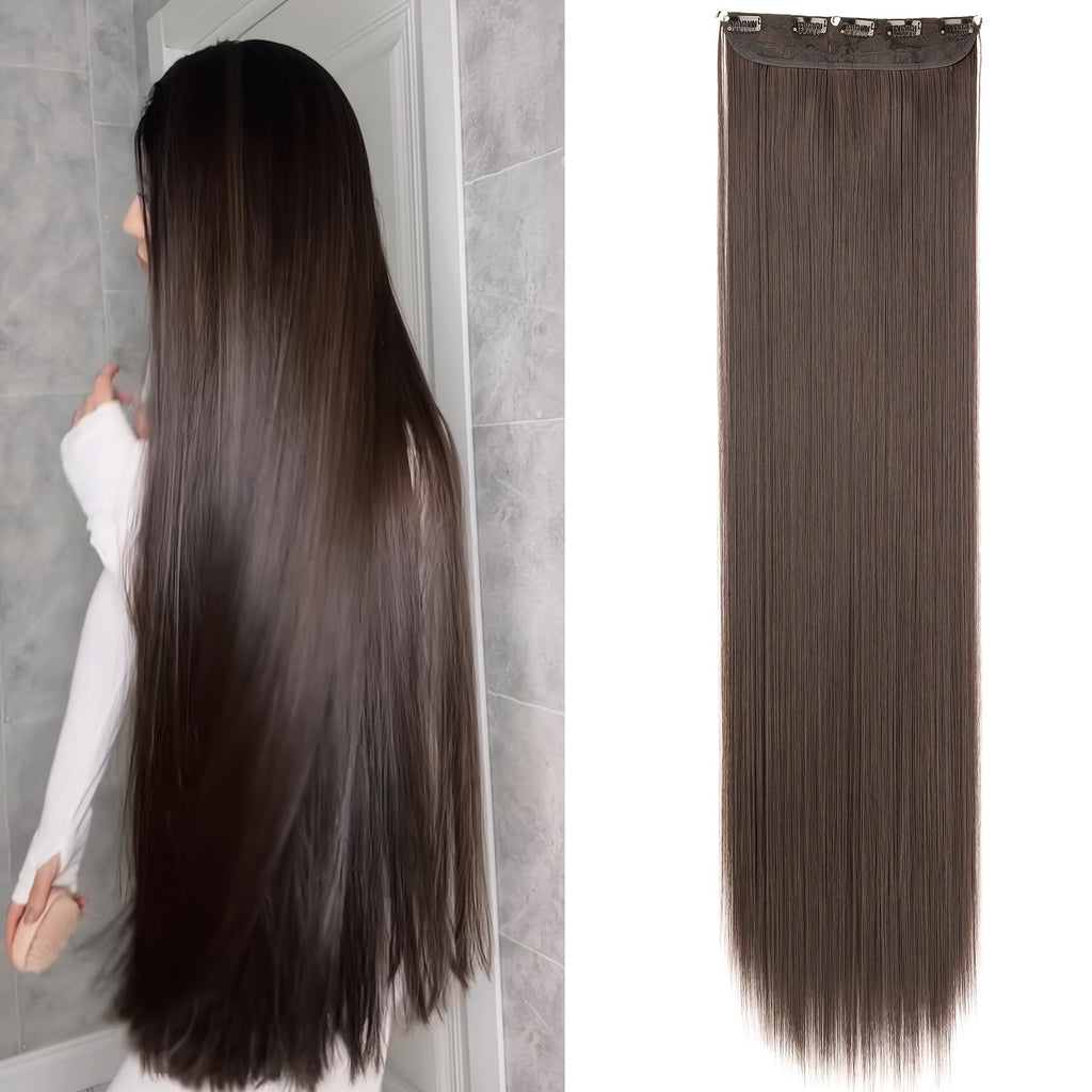 Long Straight Clip-In Hair Extension for Women – One-Piece Synthetic Ponytail Hairpiece, Seamless Natural-Looking Claw Clip