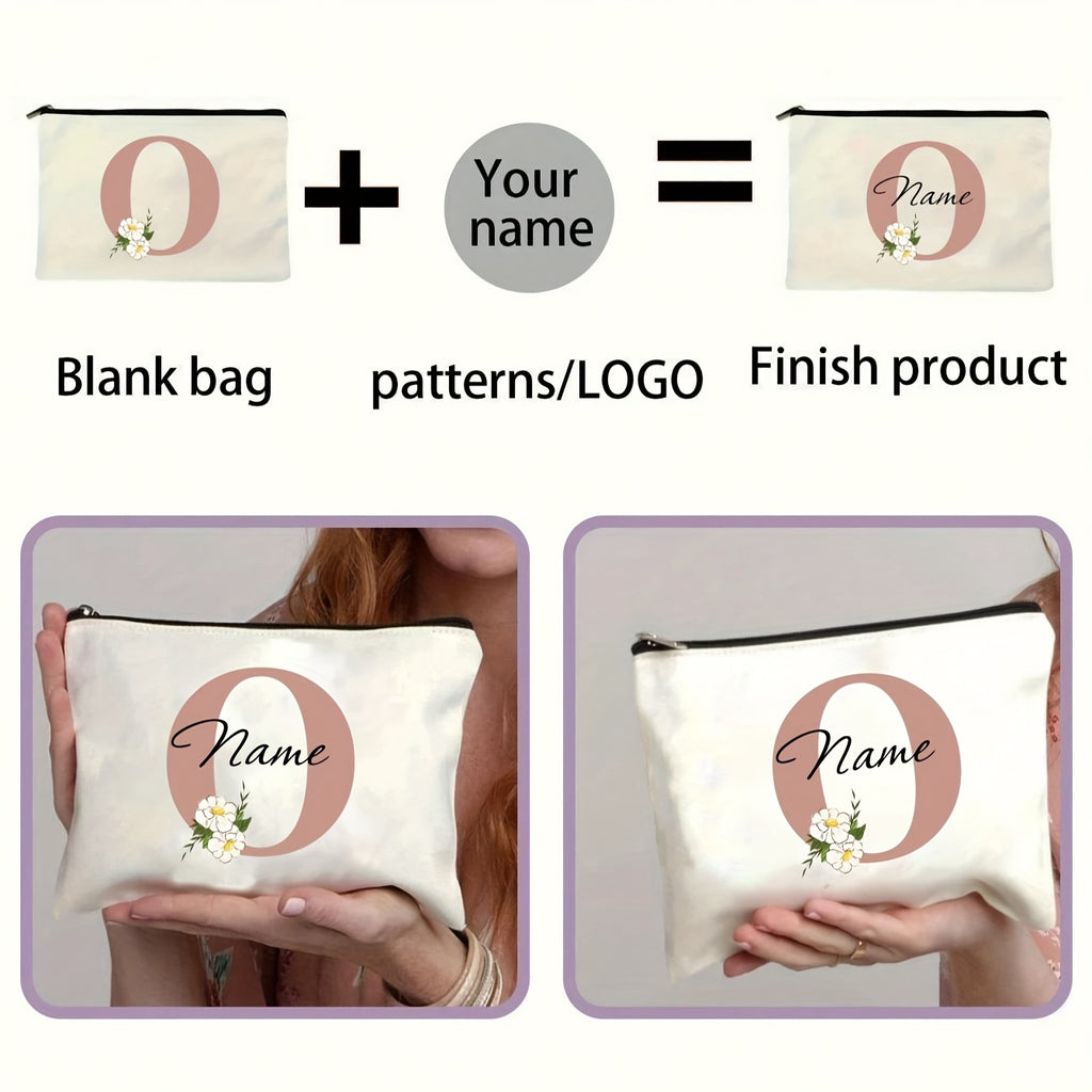 Customizable Floral Makeup Bag - Foldable Polyester Cosmetic Pouch for Travel, Zippered Toiletry Organizer, Machine Washable, Ideal Bachelorette Gift