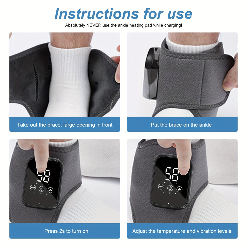 Wireless Heated Foot & Ankle Massager — 3 Vibration & 3 Heat Modes, USB Rechargeable, LCD Display, Portable