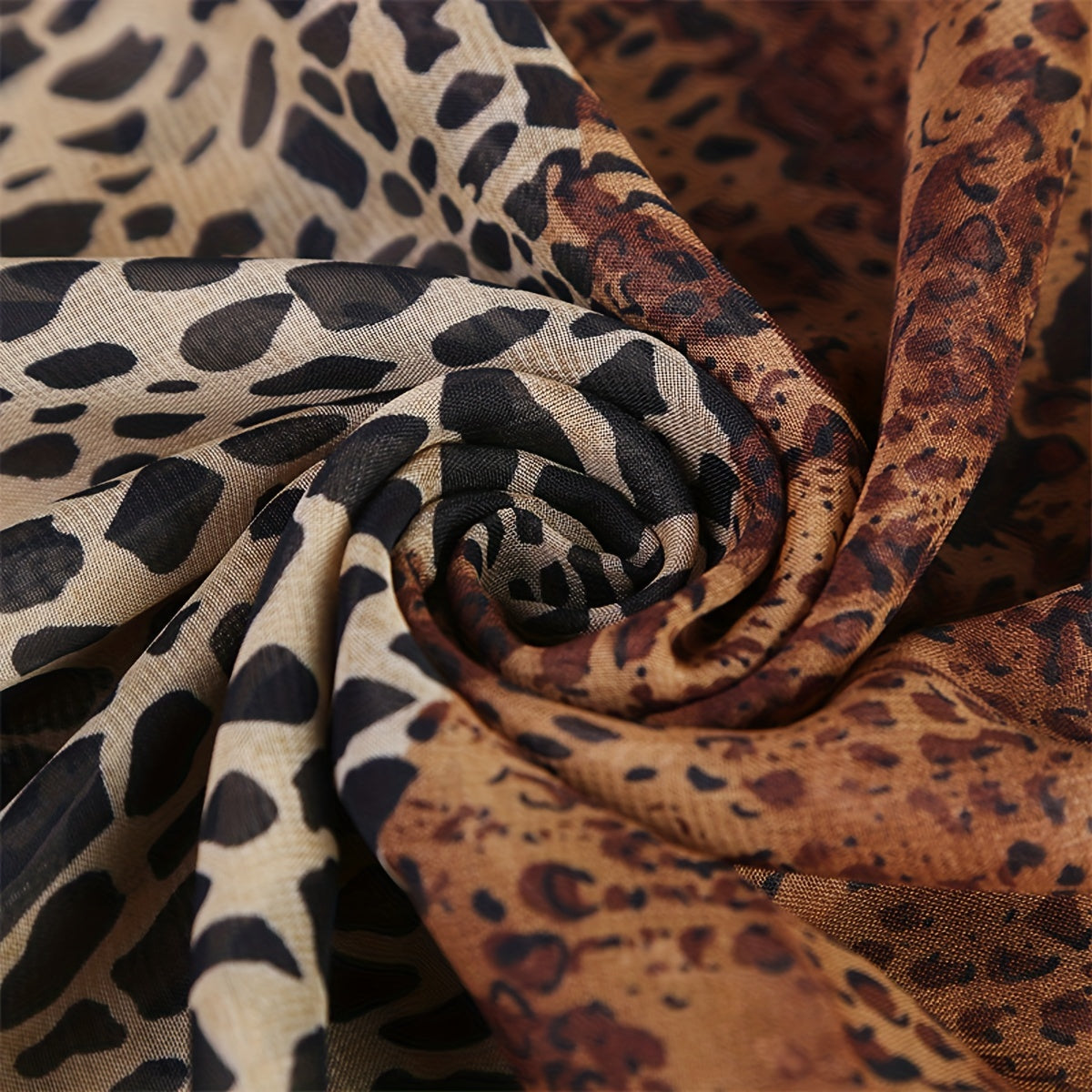 Boho Leopard Print Chiffon Scarf for Women - 100% Polyester Lightweight Shawl & Head Wrap for Travel, Beach, Going Out