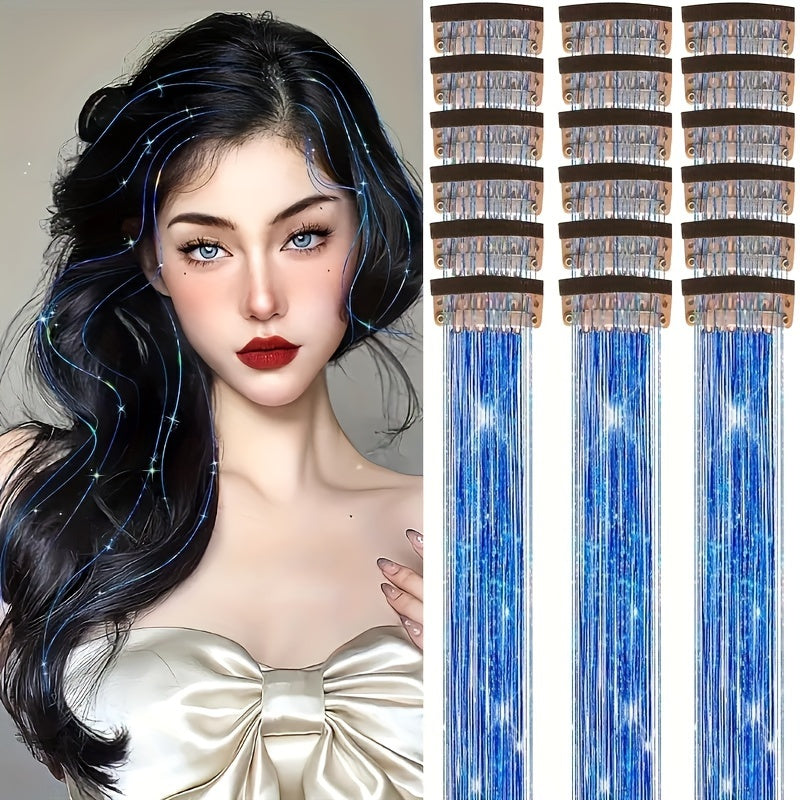 18-Pack 20-Inch Metallic Clip-In Hair Extensions with BB Clips — Heat-Resistant Sparkling Fairy Hair for Women
