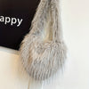 Heart-Shaped Faux Fur Shoulder Bag with Tassels, Plush Crossbody Handbag for Women, Large-Capacity Cute Punk Messenger Purse