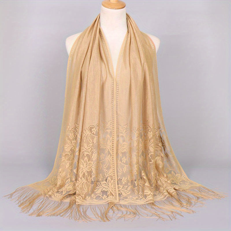 Lace Bridal Shawl – Embroidered Wedding Scarf with Tassels, Windproof Head Wrap & Church Veil