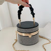 Mini Rhinestone Bucket Bag – Ruched Chain Shoulder Evening Purse, 3.9 x 4.7 x 4.7 in (10 x 12 x 12 cm)