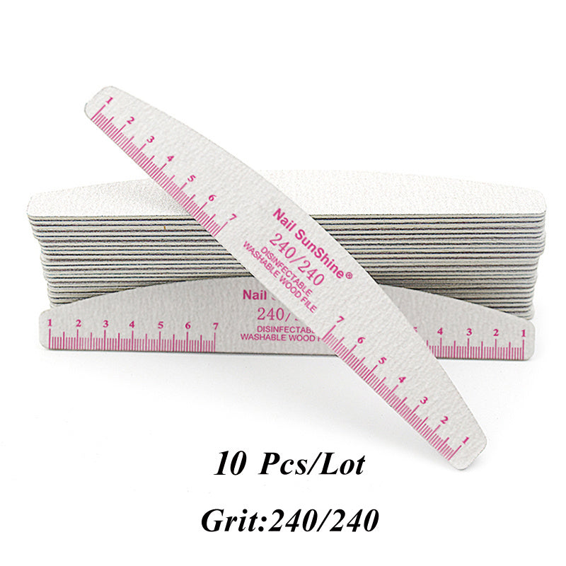 10-Pack Half-Moon Nail Files & Buffers – 80/100/150/180/240 Grit – Birch Wood Sandpaper for Manicure & Pedicure