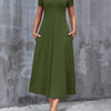 Women's V-Neck A-Line Short Sleeve Dress with Pockets, Casual Solid Color, Medium Stretch, Machine Washable, All-Season