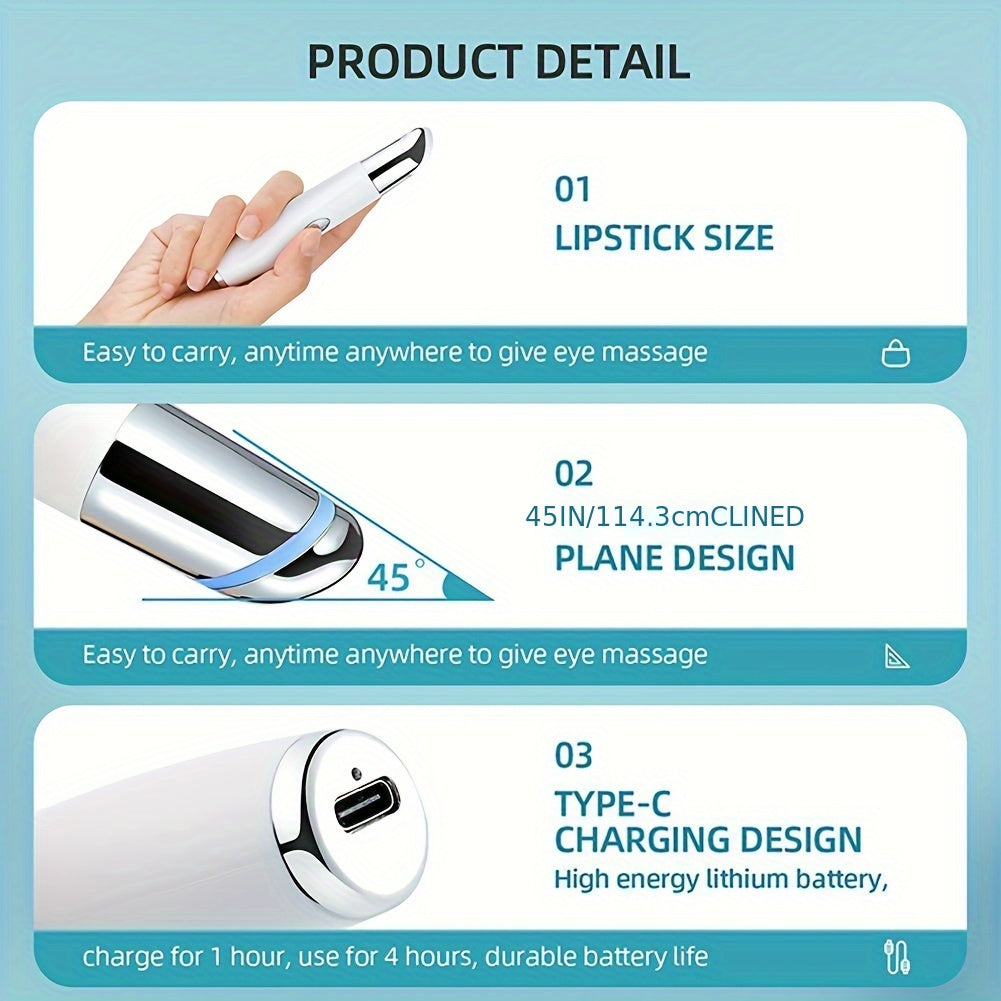 Rechargeable Vibration Eye Massager Pen - Portable Eye & Facial Massage Stick