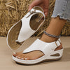 Women’s White High Wedge Sandals with Adjustable Metallic Buckle – Cushioned Insole Open Toe Heels for Party & Office