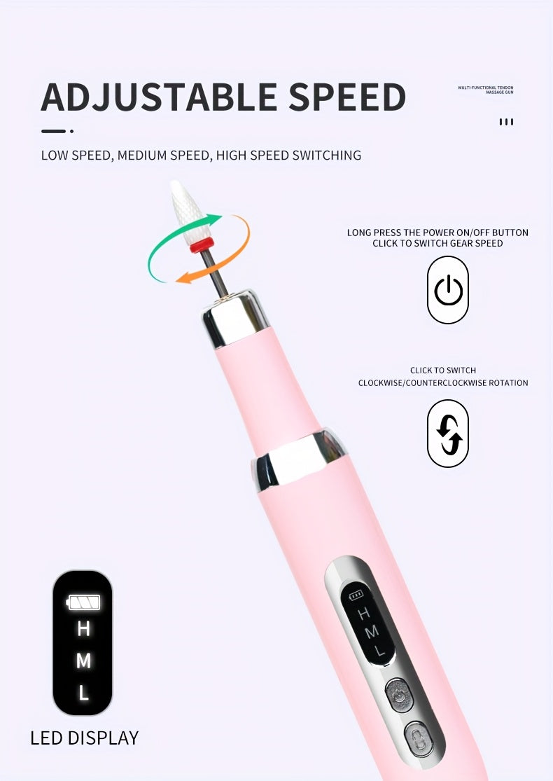 Cordless Electric Nail Drill Kit with Drill Bits & Sanding Bands, Rechargeable USB Manicure & Pedicure File for Acrylic Gel Nails (Bright Pink)