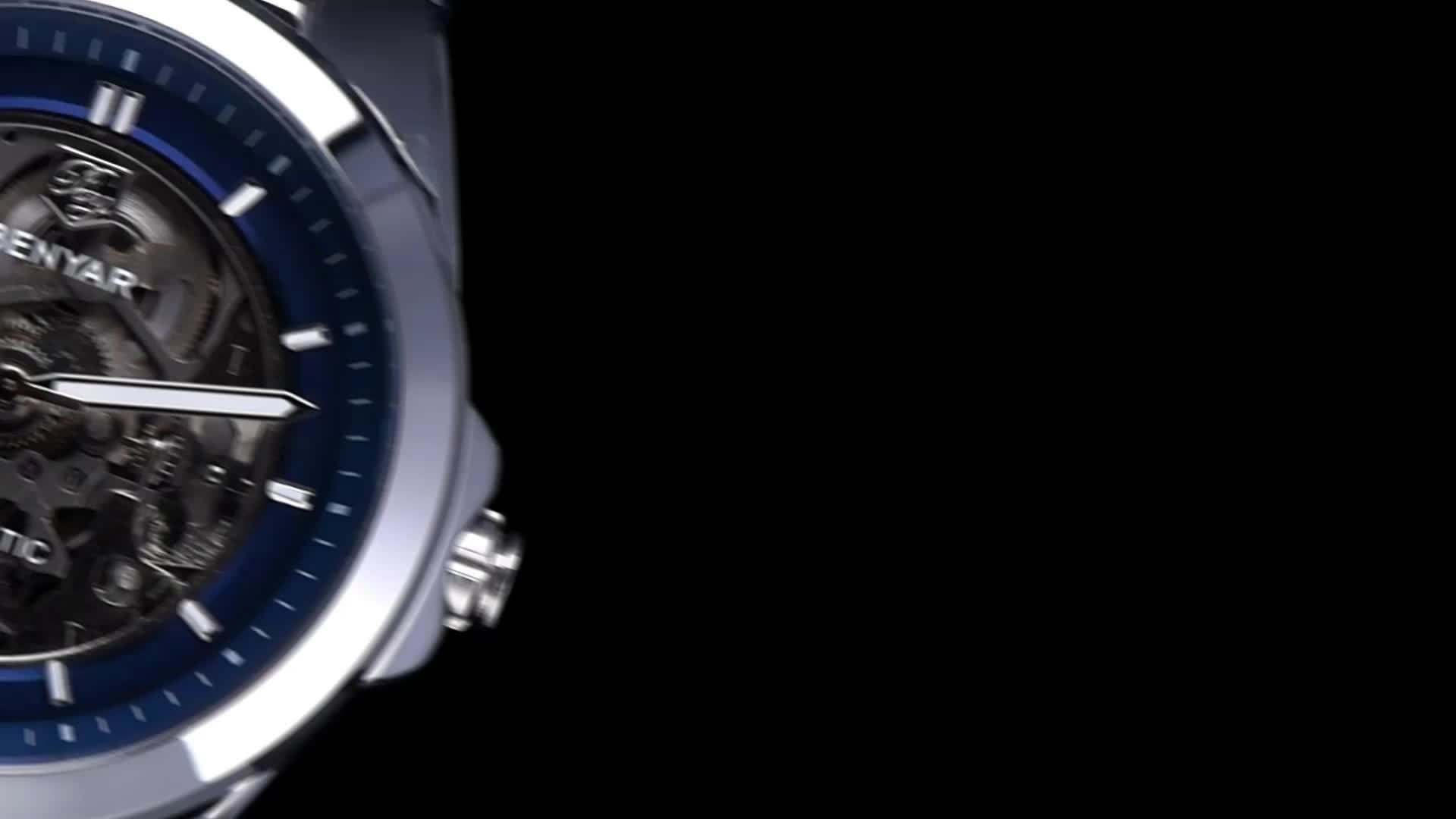 BY BENYAR Automatic Mechanical Unisex Watch – Luminous Round Dial, Blue & Gold Accents, PU Faux Leather Strap