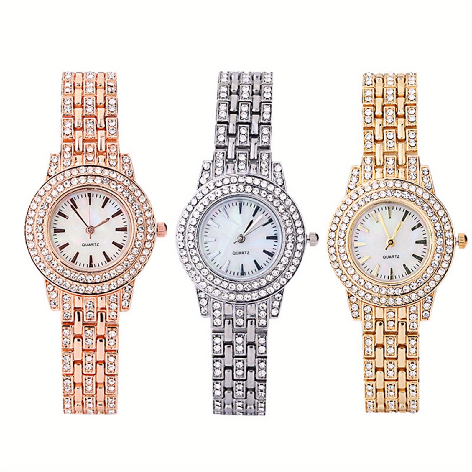 Elegant Women's Rhinestone-Embellished Alloy Watch with Star Charm Bracelet – Round Mechanical Fashion Watch