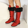 Women's Lace-Up Winter Ankle Boots, Thick Platform Heel, Slip-Resistant Rubber Sole — Warm Motorcycle & Everyday Boots, Red/Black
