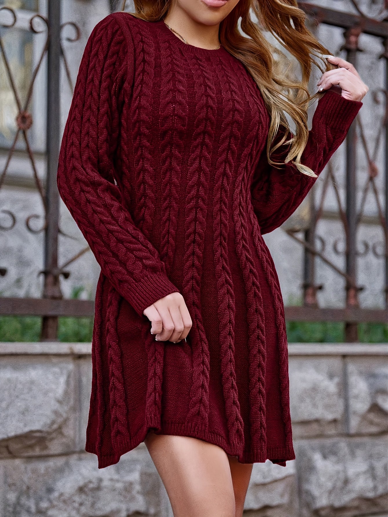 Women's Knit Sweater Dress – Long Sleeve Crew Neck, Solid Color Fall/Winter Casual to Formal