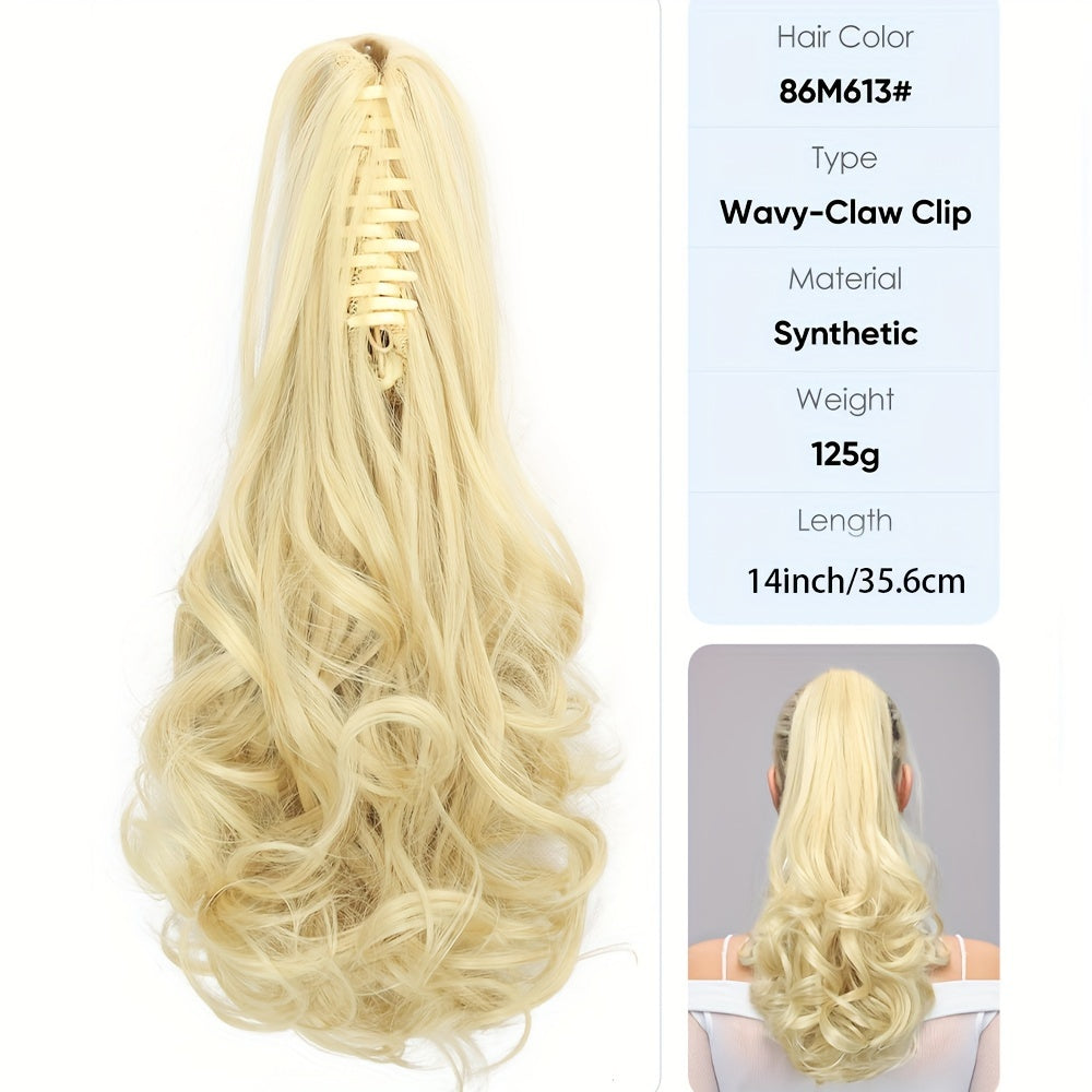 Claw Ponytail Clip-In Long Curly Wavy Synthetic Hair Extension, Heat-Resistant Fiber