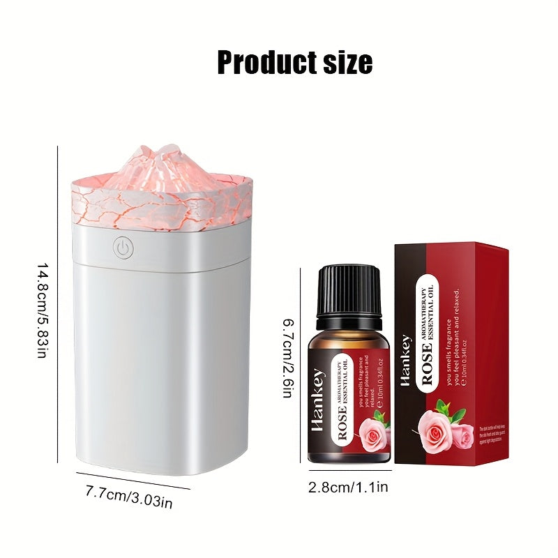 Volcano Dazzle Aroma Diffuser Humidifier with 8-Pack Essential Oil Set — Sweet Orange, Lemon, Vanilla, Sandalwood, White Tea, Peppermint, Lavender, Rose — Home Fragrance & Candle Making