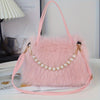 Faux Fur Embellished Crossbody Bag for Women – Detachable Strap, Magnetic Closure Compact Chic Handbag (Bright Pink, Khaki, Coffee, White, Black)