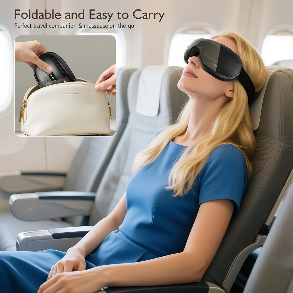 Foldable Eye Massager — Constant Temperature Hot Compress, Acupoint Vibration & Wireless Music, Breathable Silicone, Rechargeable Portable for Home & Office