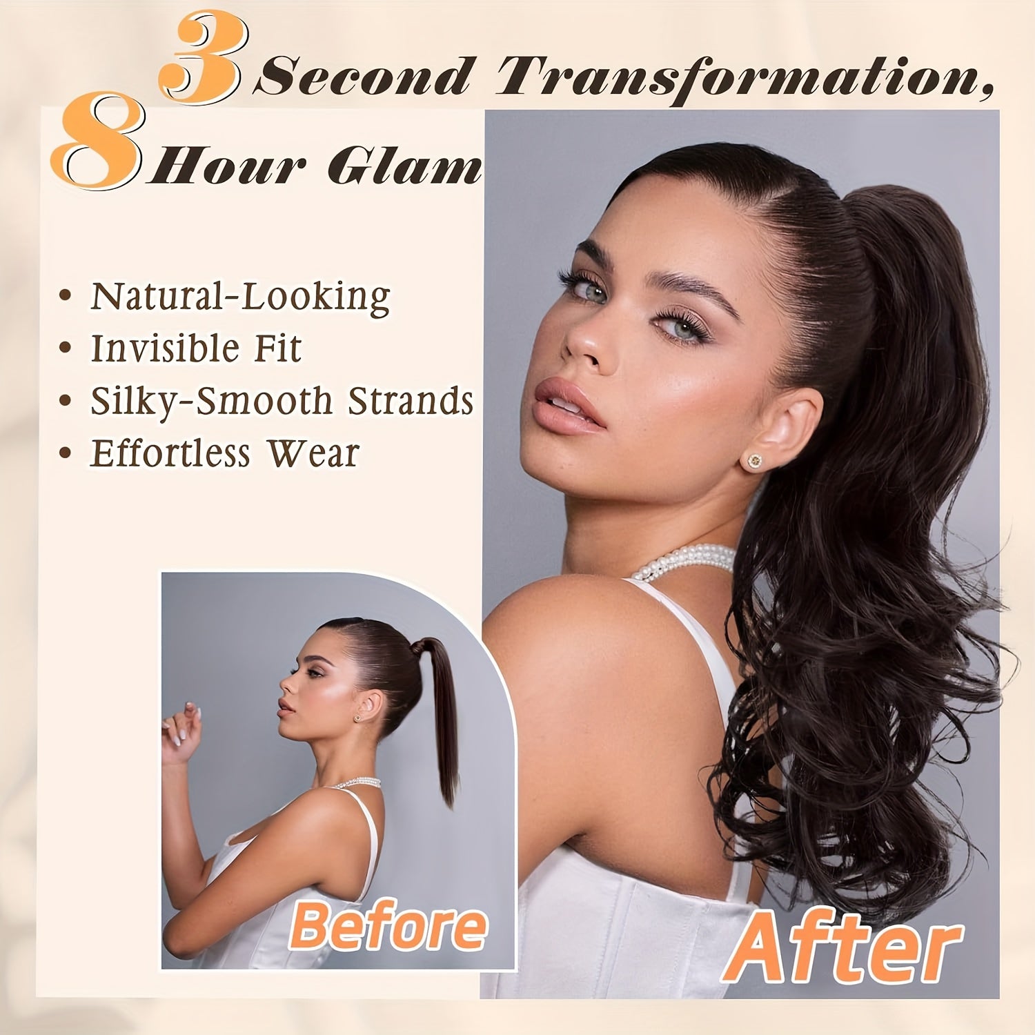 20-Inch (50 cm) Curly Wavy Drawstring Clip-On Ponytail Extension for Women