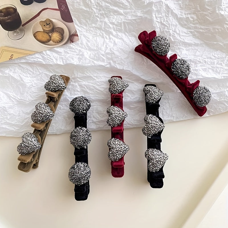 Sparkling Braided Rhinestone Hair Clips for Women Duckbill Barrettes Hairpins