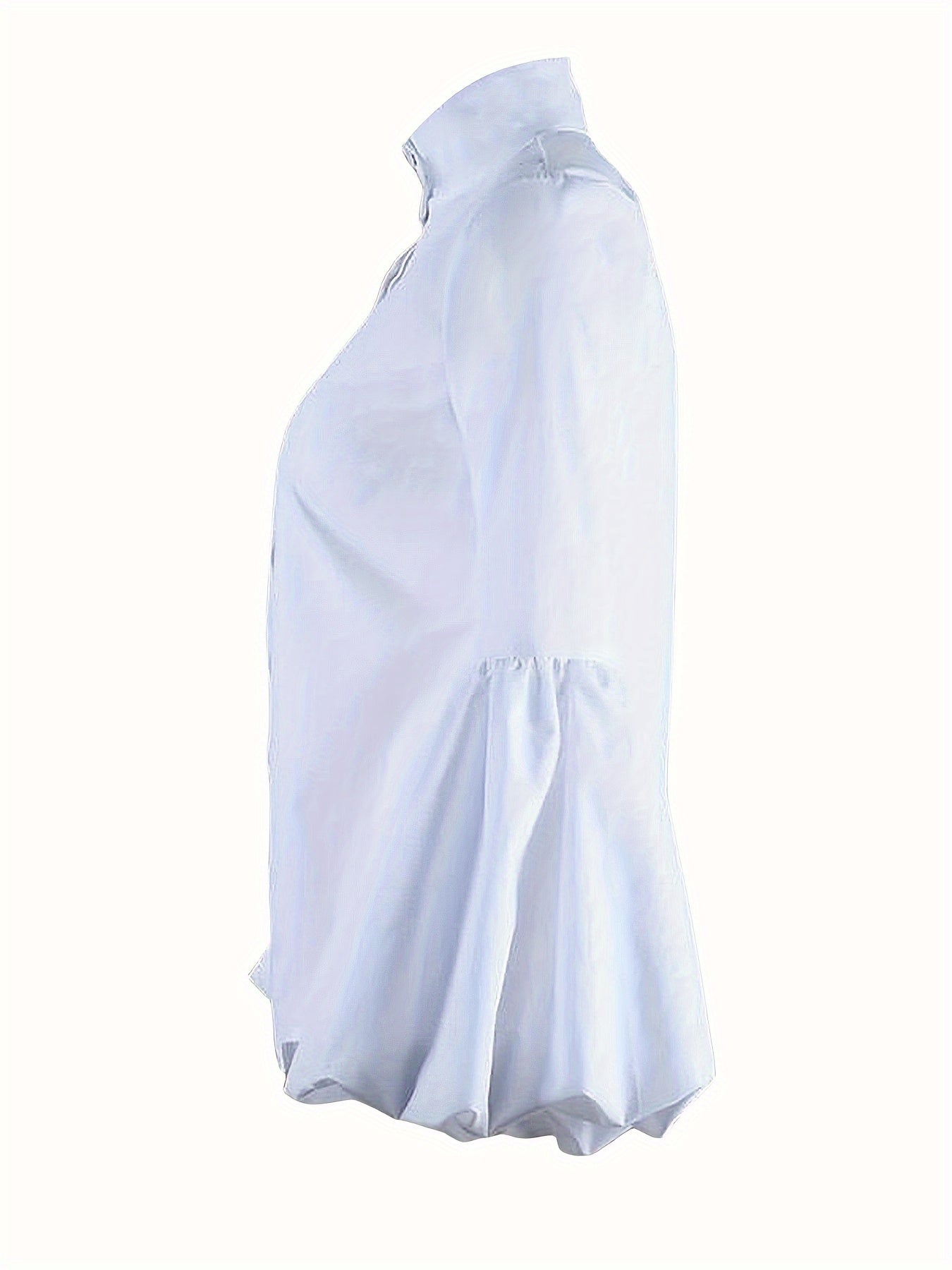 Urban Chic High-Neck Women's Blouse with Puff Sleeves - Slim Fit Long-Sleeve Button-Up Shirt in White