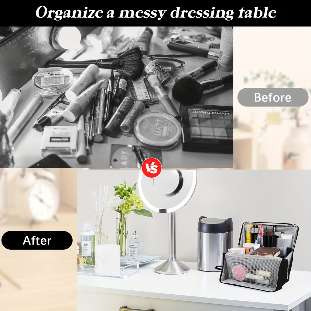 7-Piece Upright Makeup Bag Set – Large Capacity Travel Cosmetic Organizer, Black & White with Purple Accents, Includes 6 Containers