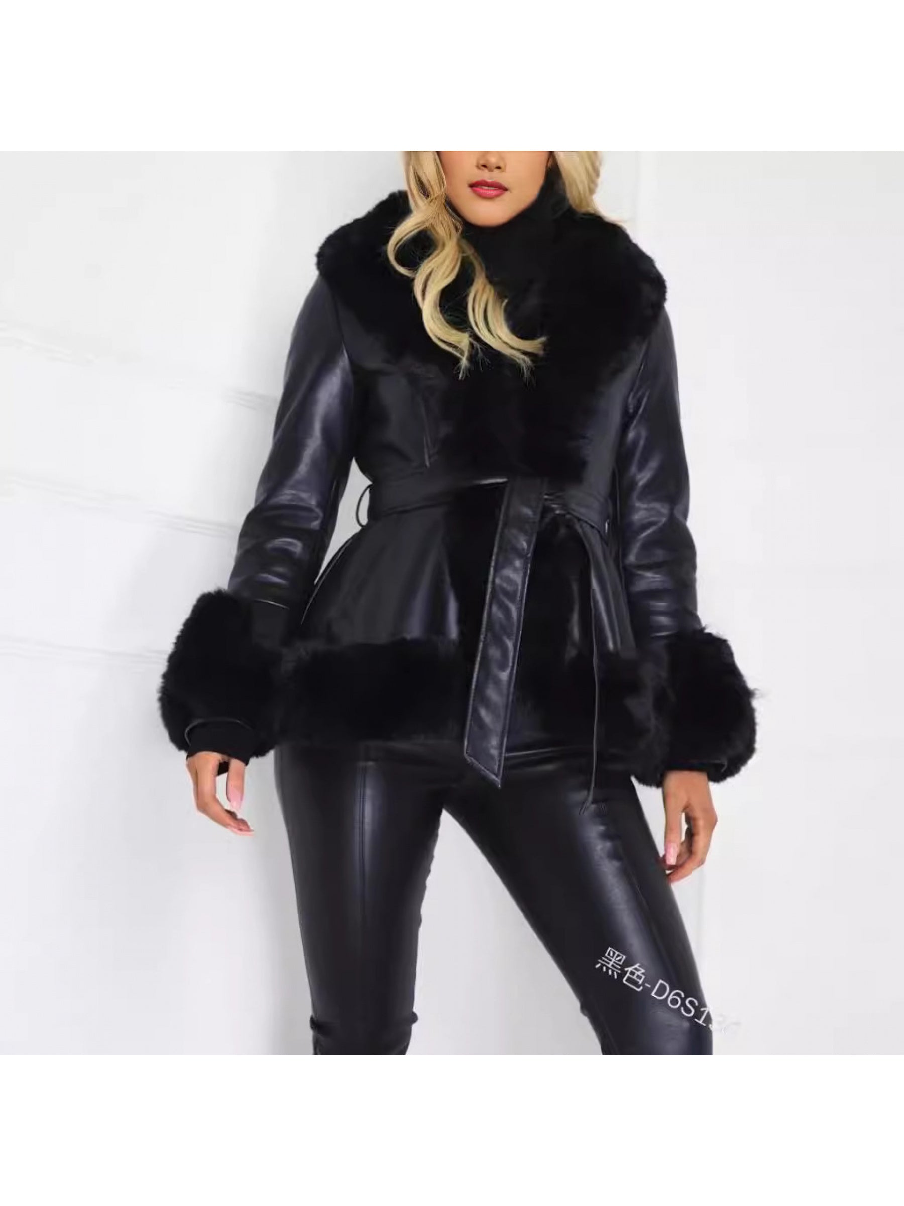 Thickened Waist-Defining PU Leather Coat – Women's Slim V-Neck Long Sleeve Jacket with Pockets, Tummy Control Outerwear